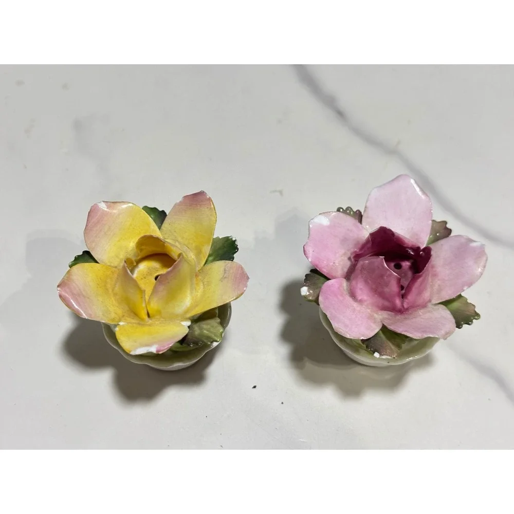 Royal Adderley Bone China Flower Salt and Pepper Shakers Pink Yellow England